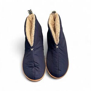 Dearfoams Navy Blue Quilted Slipper Boot Sherpa Lined Indoor Outdoor XL US 11/12
